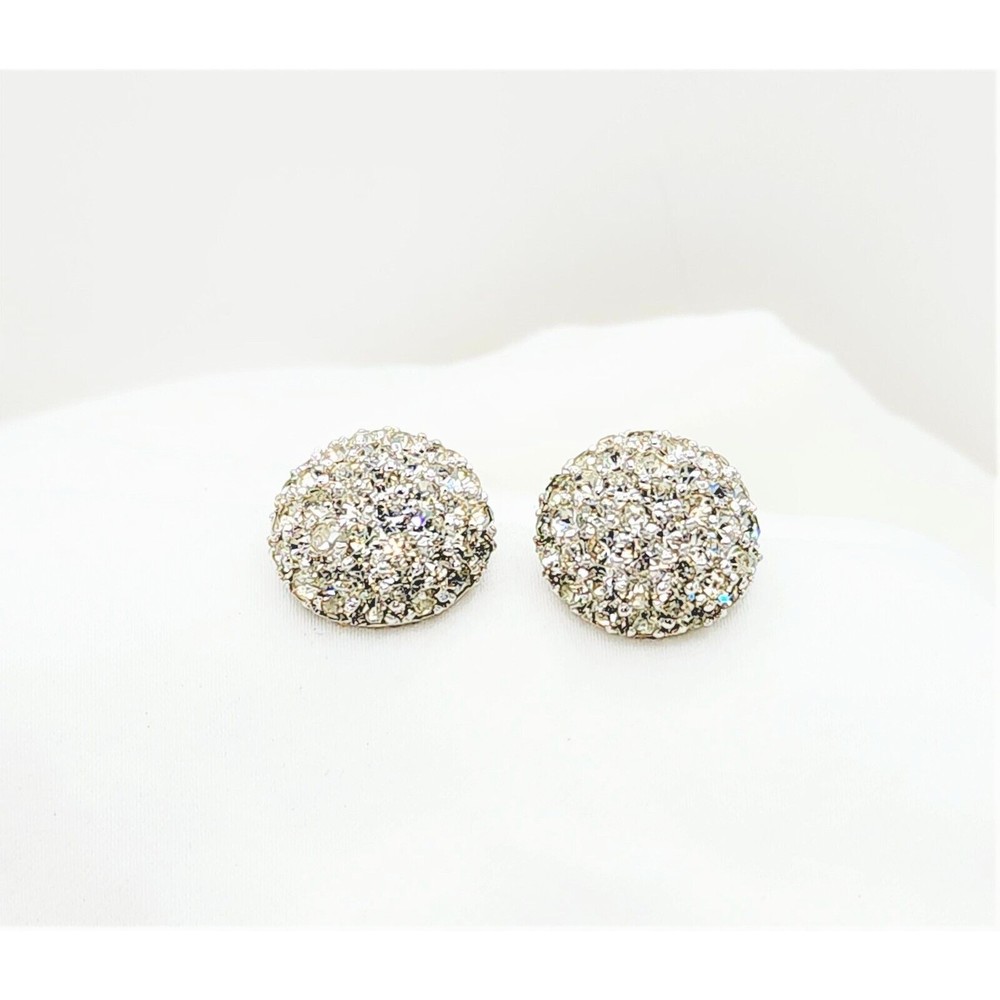 Vintage 1950s Signed Pennino Pave Round Domed Bridal Engagement Clip On Earrings